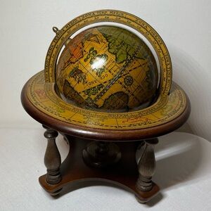 Vintage Old World Globe with Astrological Signs on wood stand - Made in Italy